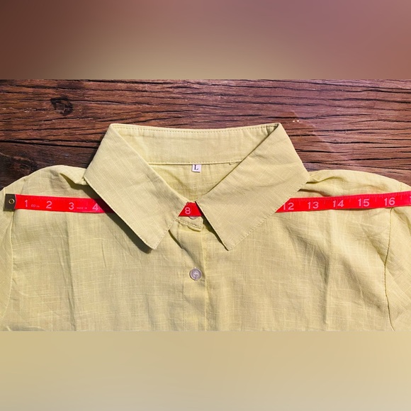Linen chartreuse button down shirt - Picture 6 of 6